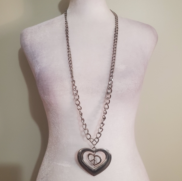 You & i Jewelry You I Silver Tone Chunky Heart With Dangling Peace